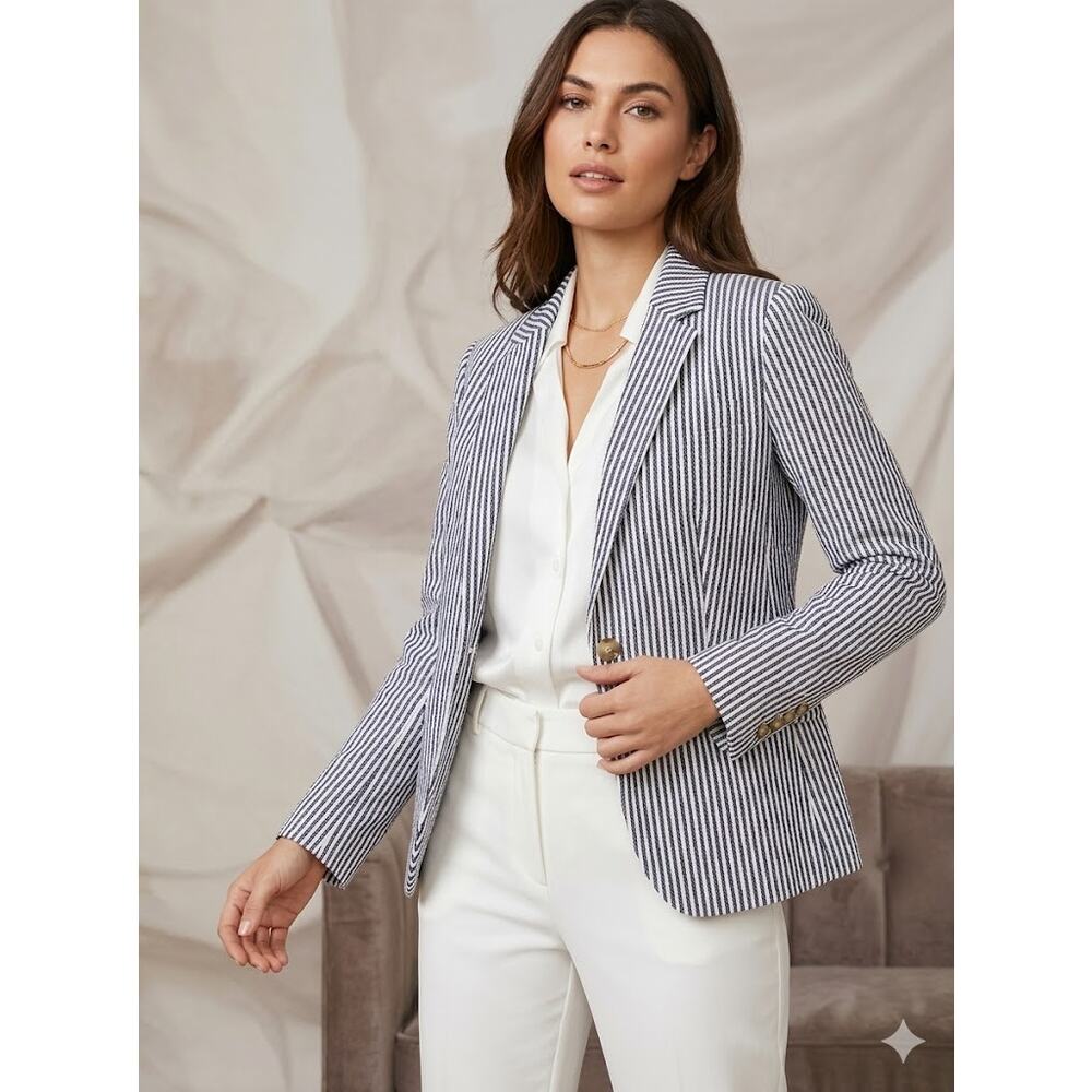 Rachel Zoe Striped Blazer Medium Single Button Notch Lapels Pockets Lined